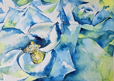Aquarellbild mehrere Rosen in hellen Grün und Weisstönen